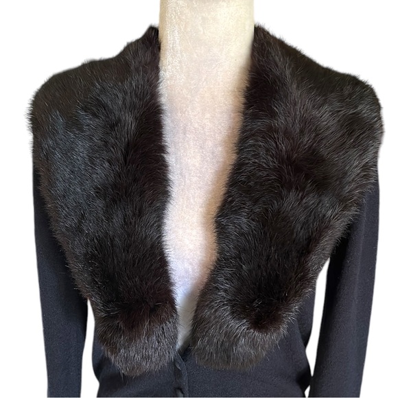 Vintage City Fur Company Black Genuine Fur Collared Cropped Knit Cardigan - M - Picture 3 of 14